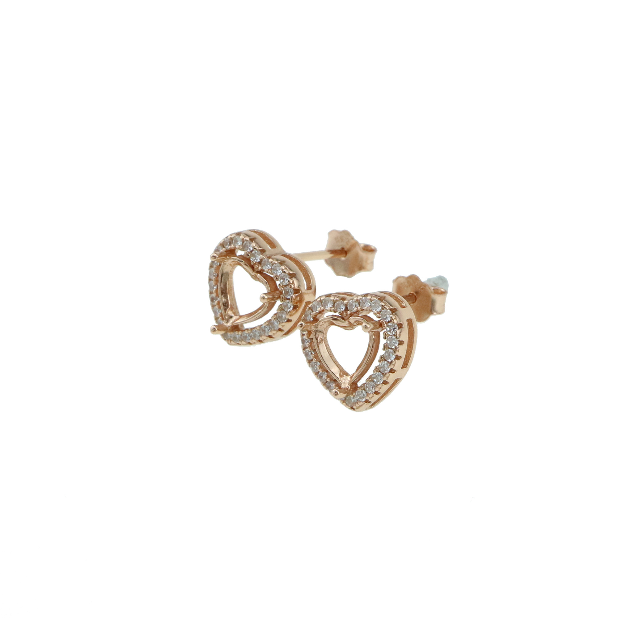 1Pair 5-6MM Rose Gold Plated Solid 925 Sterling Silver Heart Prong Bezel DIY Studs Earrings Settings for Gemstone Jewelry Supplies 1706051 - Click Image to Close